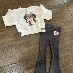 12 mth Minnie Mouse Sweatshirt and Gray Flare Leggings Set
